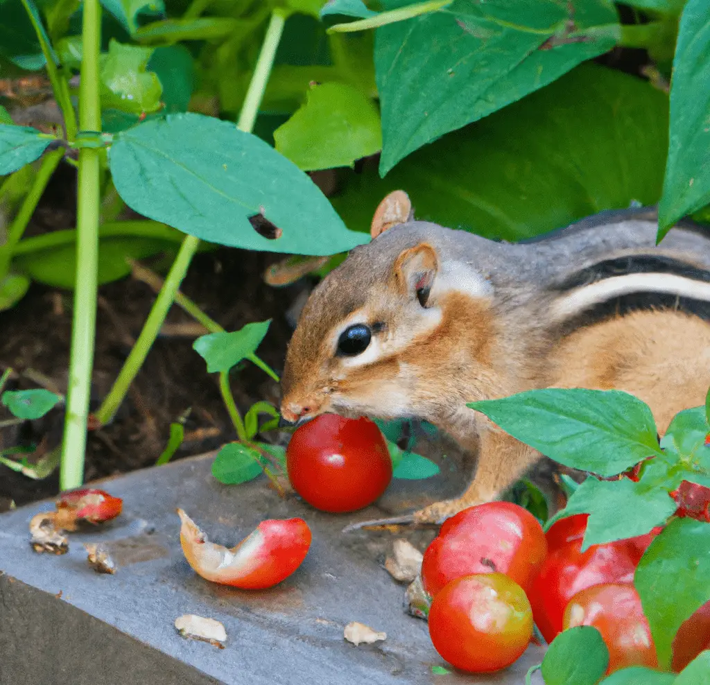 Chipmunk Eating Tomatoes
